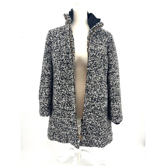 J Crew Coat Italian Wool Lodge Tweed Zip Up in Boucle Speckled Black White 6P‎ - Picture 4 of 12